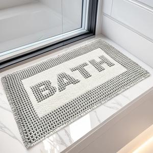 พรมเช็ดเท้าลายวาฟเฟิล กันลื่น ซึมซับน้ำ รูปทรงสี่เหลี่ยมผืนผ้า ทำจากเส้นใยโพลีเอสเตอร์ สำหรับห้องน้ำในบ้าน พร้อมดีไซน์ตัวอักษร BATH - Product Image 5