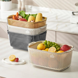 Cesta de Doble Capa para Lavar Verduras Fuu, Juego de 3 Piezas con Contenedor, Escurridor de Frutas de Plástico, Almacenamiento de Cocina - Product Image 5