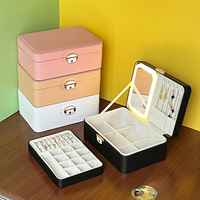 Boîte de rangement à bijoux multifonctionnelle avec miroir à lumière LED et serrure, motif lychee, deux étages, présentoir à bijoux pour la maison