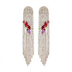 Boucles d'oreilles pendantes vintage bohèmes à pampilles, en alliage, avec strass et cristaux, bijoux fantaisie pour fêtes et mariages - Product Image 2