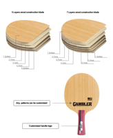KuangFeng Logo personnalisé Lame de tennis de table en bois et carbone Lame de ping-pong d'attaque professionnelle
