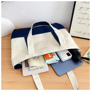 Custom Logo Large Capacity Canvas <b>Tote</b> Bag Handbags With Zipper Closure Reusable Shoulder Shopping Bag for Daily - Product Image 3