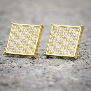 Pendientes cuadrados chapados en oro con micro pavé de circonita redonda para mujer, joyería de moda para fiestas, diseño geométrico moderno - Product Image 4