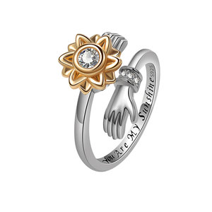 Anillos Abiertos Únicos de Alta Calidad, Anillos Huggie Delicados, Anillo Giratorio de Cobre Chapado en Oro con Diseño de Flor, Joyería con Logotipo Personalizado - Product Image 1