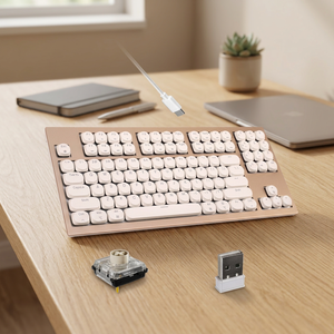 Clavier mécanique de jeu à 102 touches avec rétroéclairage LED, interrupteurs Kailh, fil USB, trois modes de connexion, interface USB Type-C, nouveau - Product Image 1