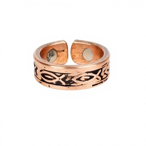 แหวนทองแดงแท้ลายปลาสลักแบบวินเทจ แหวนทองแดงขอบแบนแบบเปิด - Product Image 1