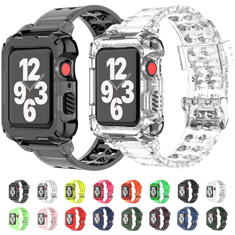 Professional Custom Black Color Silicone Wristband Watch Strap With Protective Case For Apple watch 6/5/4/3/2/1