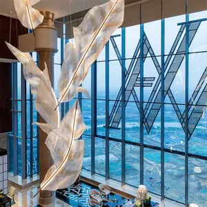 현대 주문 장식적인 천장 큰 호화스러운 K9 수정같은 유리 거는 호텔 잎 깃털 샹들리에 펀던트 빛