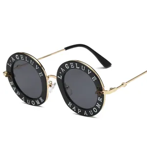 Óculos de sol feminino 2024 Uv400 de marca própria, óculos vintage clássicos redondos, novidade para mulheres