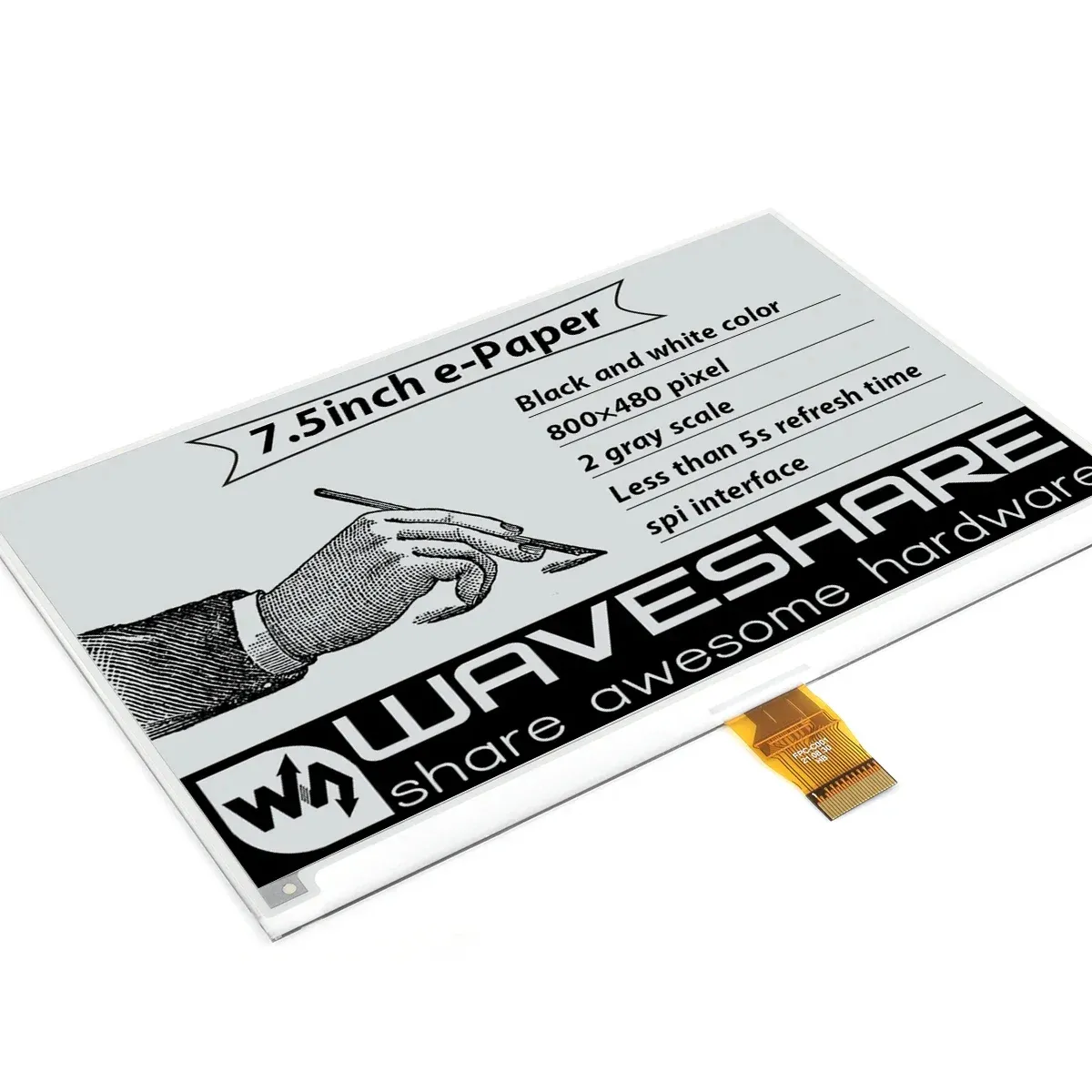 Waveshare7.5インチE-InkRawディスプレイ800x480ブラックホワイトeペーパーSPIインターフェイスはRaspberryPi 2B/3B/3B/Zero/Zero Wと互換性があります