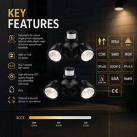 Projecteur LED double tête 24W IP54 3CCT réglable COB pour extérieur avec capteur de mouvement PIR en option, éclairage de sécurité extérieur