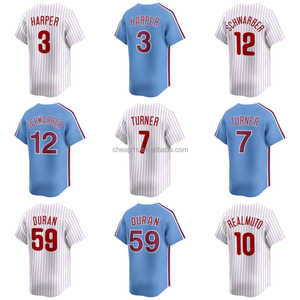 Vente en gros de maillots de baseball américains brodés Philadelphia Phillie # 3 Bryce <span class=keywords><strong>Harper</strong></span> 12 Kyle Schwarber 7 Trea Turner Vêtements de softball - Product Image 1