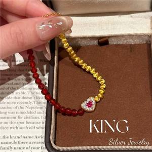 <b>Red</b> Heart Agate S925 Sterling Silver Gold Plated <b>Bracelet</b> For Women Everyday Wear Vintage Fashion Jewelry - Product Image 2
