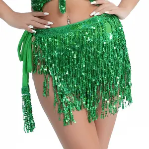 CM163 Sexy Sparkly Sequin Belly Dance Skirt Costume Tassel Hip Scarf Skirts Wrap Costume for Women Girls Christmas Carnival