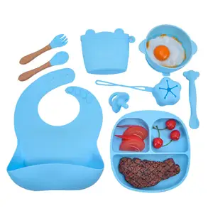 Bangxing Eco friendly Silicone Baby Plate With Strong Suction Silicone Baby Feeding Set Suction Plate