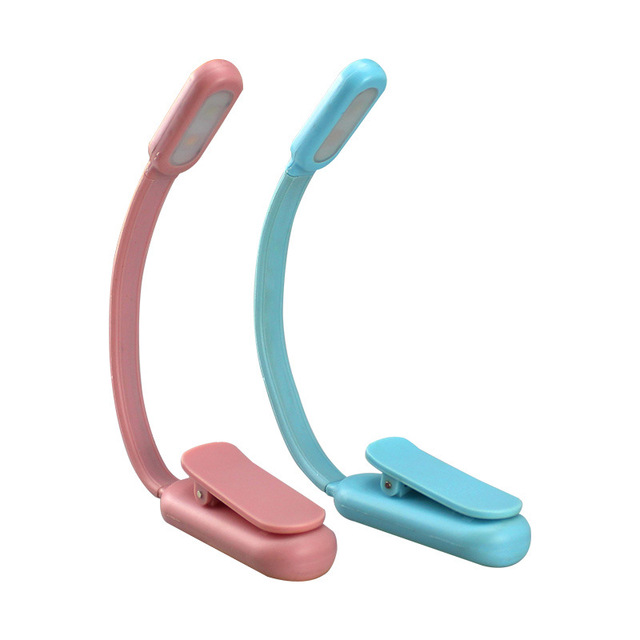 USB Rechargeable Mini Flexible Clip-On Desk Lamp White Small Nightlight for Reading Bedroom Travel Blue Body Color Book Light