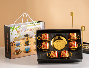 ชุดกาแฟสไตล์อาหรับ ชุดถ้วยและจานรองเซรามิกเคลือบไฟฟ้า 12 ชิ้น ชุดกาแฟและ<span class=keywords><strong>ชา</strong></span>สไตล์ยุโรป ทันสมัย - Product Image 4