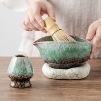 Grand ensemble de bols à matcha en porcelaine à double paroi, cuits au four, motif pastoral, style Dynastie Song, avec brosse à thé et tasse pour le mélange du matcha