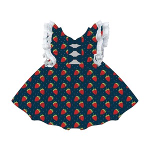 Robe d'été sans manches à imprimé fraise pour <span class=keywords><strong>fille</strong></span>, avec dentelle et volants, robe de fête avec nœud, robe pour enfants, fabrication sur mesure Qingli OEM, sans tarif - Product Image 2