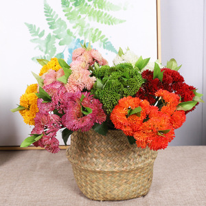 Fleur artificielle multicolore en forme de riz, fausse fleur de mums pointue avec feuilles vertes, pour décoration de maison, panier de mariage, vente en gros - Product Image 1