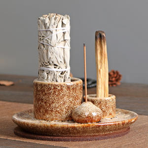 Fácil de limpiar, tres en uno, quemador de incienso de madera sagrada, portavelas de cerámica, candelabros, soporte artístico de cerámica Palo Santo - Product Image 2