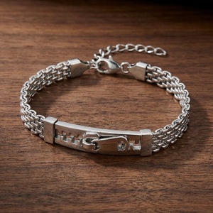 Vintage Niche <strong>Zipper</strong> Design Curved Plate Stainless Steel Mesh Chain <strong>Bracelet</strong> with Extension Chain Mens <strong>Bracelet</strong> Jewelry - Product Image 3