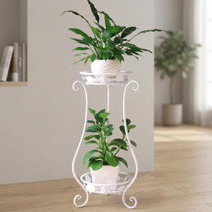 White <b>Metal</b> <b>Flower</b> <b>Stand</b> With Two Tiers For Indoor Plants Classic Vintage Design Powder Coated Finish - Product Image 3