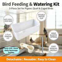 Kit d'alimentation et d'abreuvement pour oiseaux, 3 pièces, mangeoire et abreuvoir en plastique pour oiseaux, mangeoire à fixer sur la cage pour pigeons, cailles et oiseaux en cage