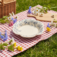 Service de vaisselle en céramique écologique de style français vintage, motif végétal, bleu azur rêve, rétro, pour dessert, gâteau, thé de l'après-midi, pâtisserie