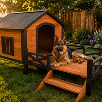 Doppelstöckiges Holz-Haustierhaus mit Dachterrasse, Seitenleiter und Geländer - Outdoor-Hundebett und -Unterstand