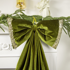 Adornos de Terciopelo Verde Oliva con Pedrería, Lazos Grandes Colgantes con Colas para Decoración Navideña - Product Image 3