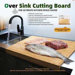 Planche à découper et couvercle de cuisinière extra-larges en bambou, très vendus, avec pieds amovibles et bec verseur avant antidérapant - Product Image 4