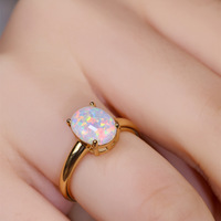 Grande bague de fiançailles ovale en opale de feu blanche pour femme, bagues œuf vintage couleur or, bijoux minimalistes, accessoires de mariage