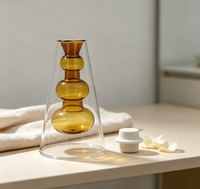 Diffuseur d'arômes en verre double couche, flacon transparent avec récipient intérieur ambré en forme de cône, pour parfum d'intérieur, bouteille à bâtonnets, décoration de table