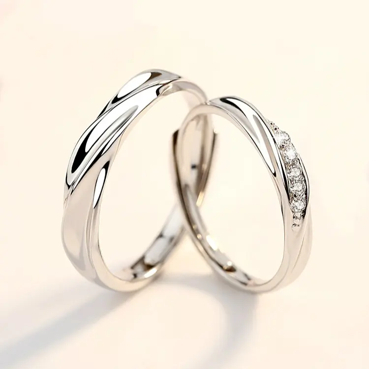 925 Rings Crystal Adjustable Band Women Wedding Rings For Couples Set And Engagement