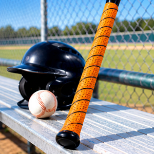 Venta al por mayor directa de fábrica, precio bajo, cinta de agarre de PU perforada naranja para bate de béisbol, antideslizante y adherente para softbol - Product Image 5