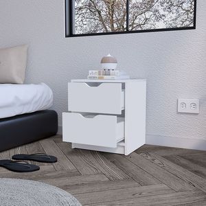 Mesita de noche de madera maciza DB Gandu con dos cajones, blanco, antiguo, francés y moderno, función de espejo para dormitorio y apartamento - Product Image 3