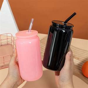 AGH Canette en plastique transparent de 16oz, série de couleurs vives, canette de bière en plastique vierge avec couvercle coloré et pailles - Product Image 3