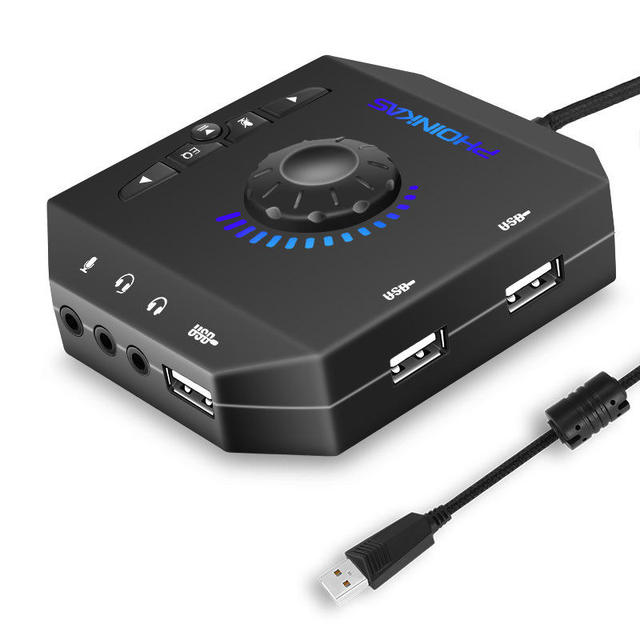 PHOINIKAS T10 USB 2.0 External Sound Card Desktop Computer Laptop PS4 7.1 Audio Converter Driver Free Game 6-in-1