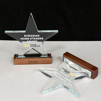 Trophée étoile en cristal avec base en bois, récompense étoile en cristal personnalisable MH-T433