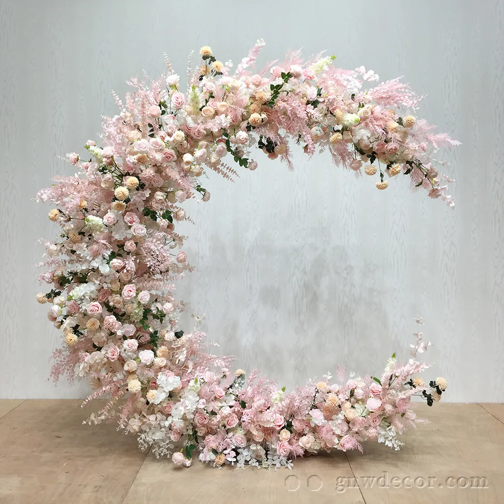 GNW Decoration Arrangement Supplies Artificial Pink Rose Hydrangea Flower Stage Events Wedding Entrance Gate Backdrop