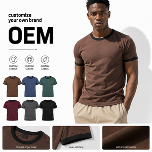 T-shirt Ringer <span class=keywords><strong>Homme</strong></span> Personnalisé avec Logo, Coton Peigné 260 g/m², Col Contrastant, Style Vintage Streetwear, Fabricant OEM - Product Image 1