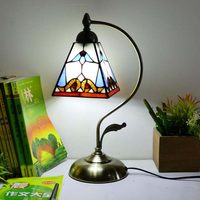 Lampe de table style Tiffany, lampe de bureau en verre teinté, base en fer, lampe de lecture pour chambre à coucher, salon