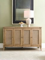 Buffet moderne en bois massif avec portes en rotin, élégante table de rangement pour salon et salle à manger