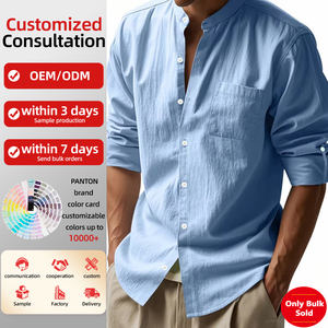 <span class=keywords><strong>Camicia</strong></span> Estiva da <span class=keywords><strong>Uomo</strong></span> in <span class=keywords><strong>Lino</strong></span> e Poliestere, Comoda con Bottoni, Maniche Lunghe, Stile Cardigan Semplice e Casual - Product Image 1