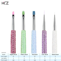 Hechunzi – Lot de 5 pinceaux à ongles avec manche en strass, poils en nylon, pour gel, vernis acrylique et détails, pour salon de manucure professionnel