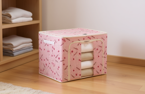 Cesto portaoggetti in cotone e lino 50x30x48 cm con doppio coperchio, organizer rettangolare per armadio - Product Image 2