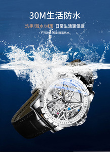 Men <b>Automatic</b> Skeleton Watch Silver Stainless Steel Case Black Leather Strap Luxury Mechanical Hollow Dial Fashion <b>Wristwatch</b> - Product Image 6