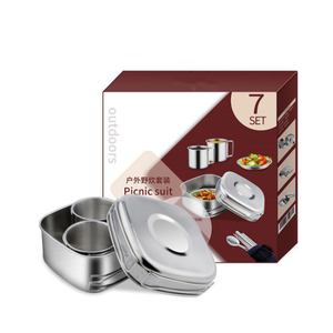 DFQD4 Juego de Picnic de Acero Inoxidable 304 con Asa Plegable, Lonchera Bento de Doble Capa para Campamento y Picnic al Aire Libre - Product Image 5