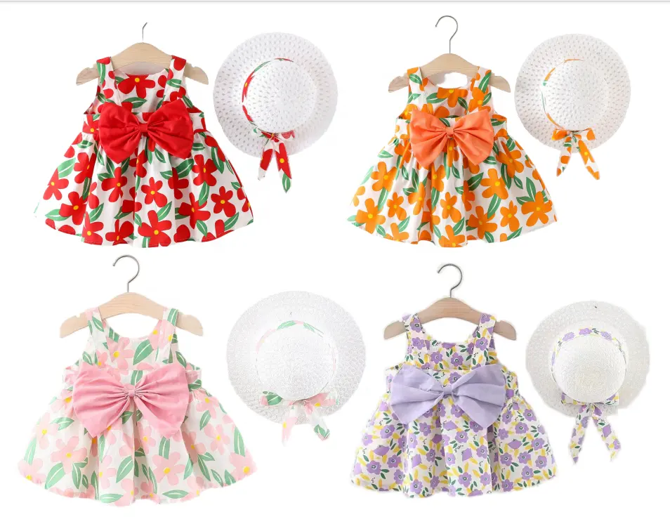 2024 nuevo bebé niñas vestido de verano ropa 1-4years 2PCs niños falda floral ropa de moda de verano